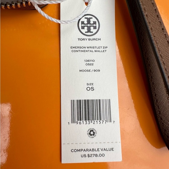 NWT Tory Burch Emerson Continental Wallet Wristlet Brown Leather Shiny Hardware - Picture 5 of 5